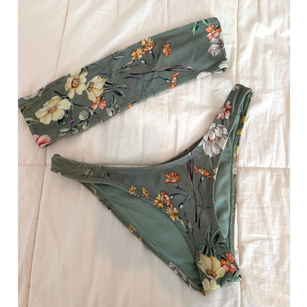 Triangl Bikini in Wild Pansy Vinca Green Floral Print Size XXS